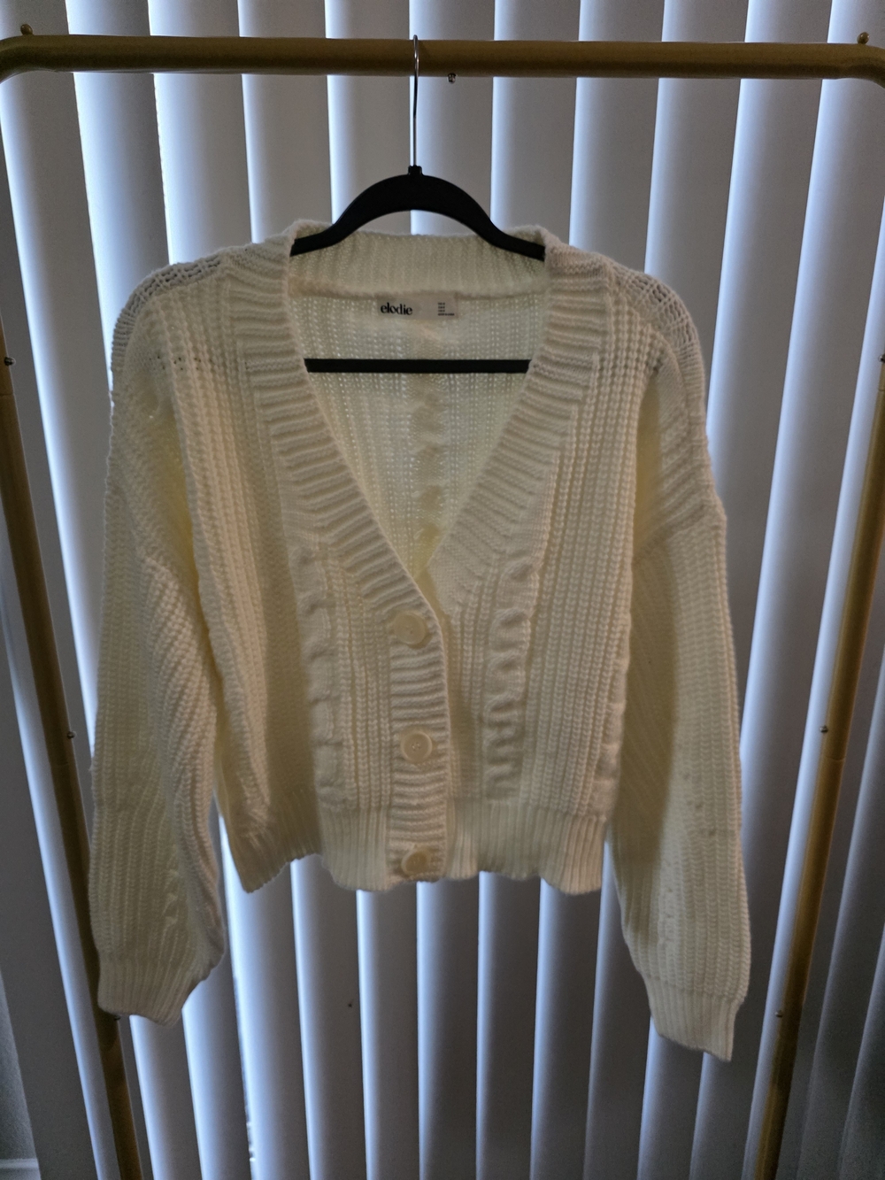 Elodie Cream Cable-Knit Button Cardigan